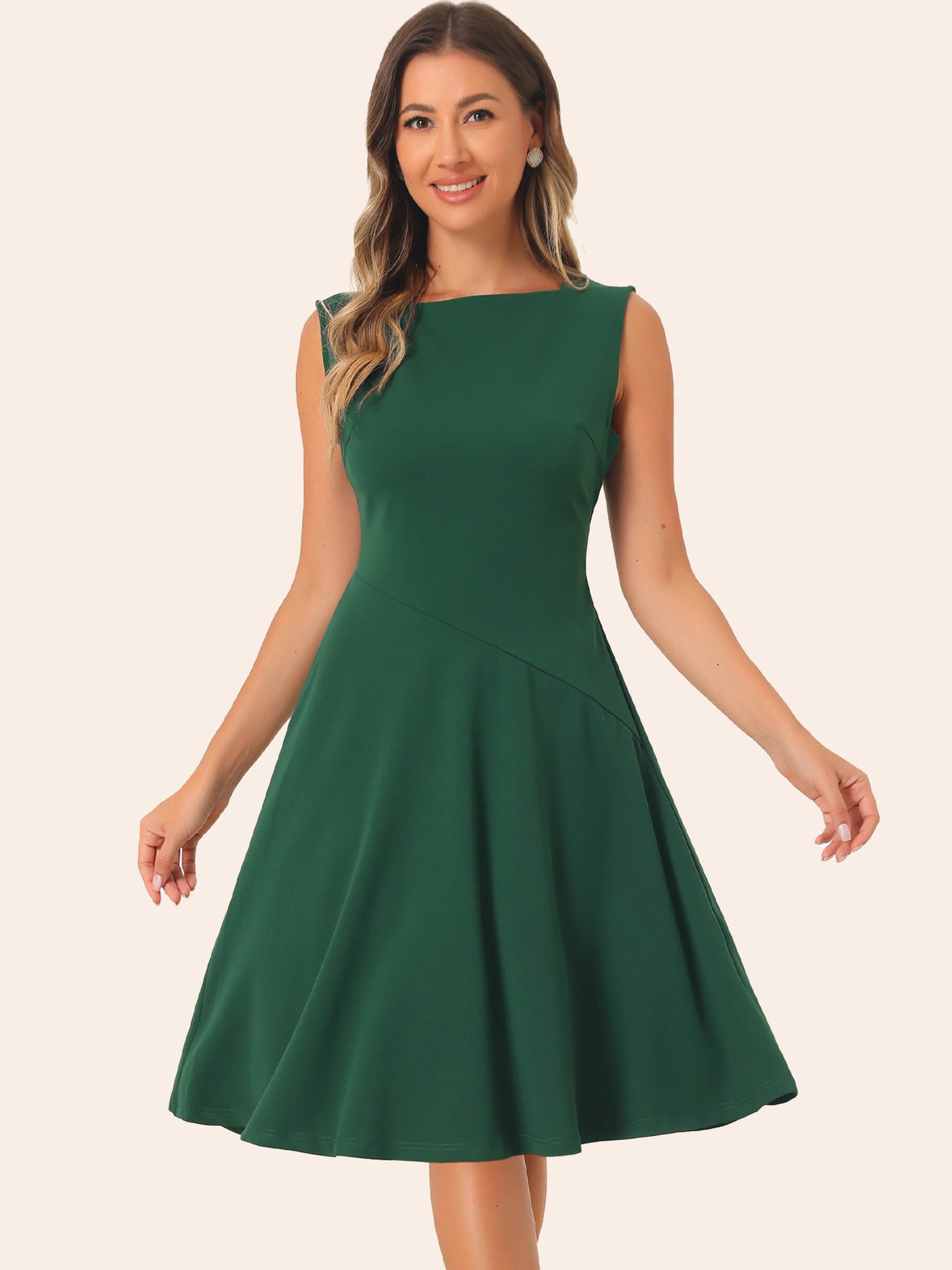 Allegra K Square Neck Elegant Teacher Office Sleeveless Sheath Dress