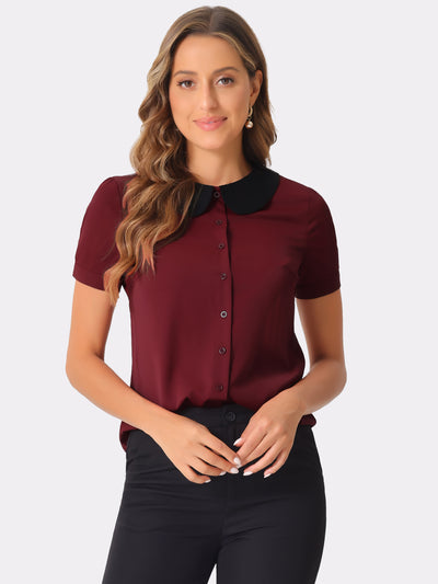 Peter Pan Contrast Collar Work Button Down Chiffon Shirt