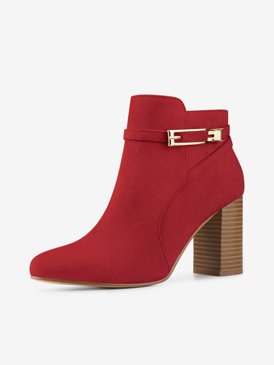 Round Toe Buckle Chunky Heel Ankle Boots