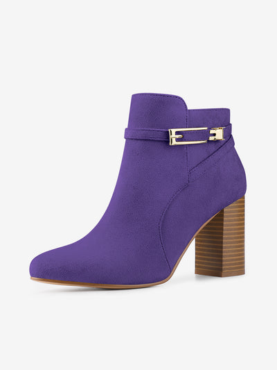 Round Toe Buckle Chunky Heel Ankle Boots