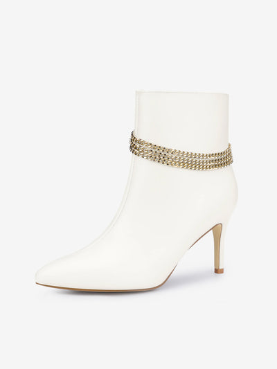 Pointy Toe Stiletto Heel Chain Ankle Boots