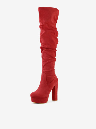 Round Toe Zipper V Shape Chunky Heel Over the Knee High Boots