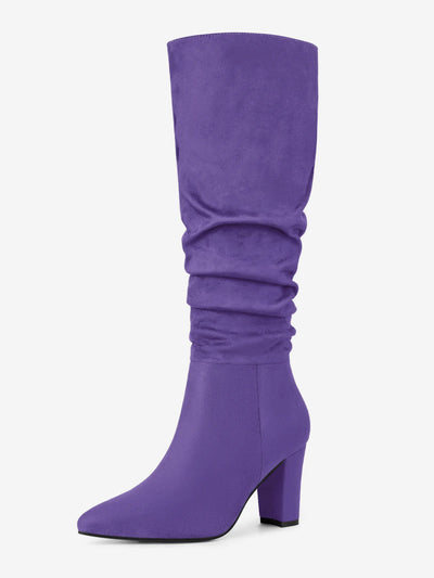 Slouchy Pointed Toe Chunky Heel Knee High Boots