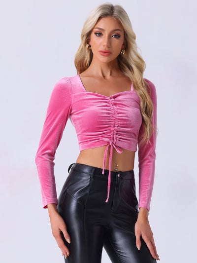 Sweetheart Neck Puff Long Sleeve Party Drawstring Top