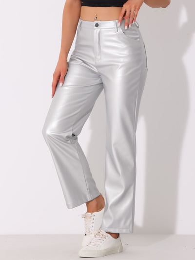 Faux Leather Pants High Waist Straight Leg Casual PU Punk Trousers