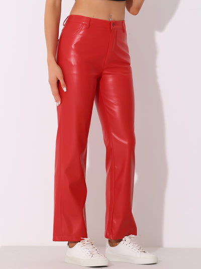 Faux Leather Pants High Waist Straight Leg Casual PU Punk Trousers