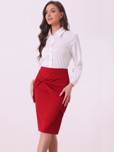 Work Pencil Ruched High Waist Bodycon Midi Skirt