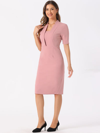 Formal Pencil V Neck Short Sleeve Office Bodycon Sheath Dress