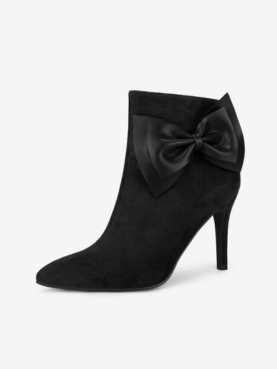 Allegra K Women's Pointy Toe Bow Stiletto Heels Ankle Boots