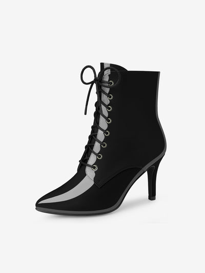 Allegra K Women's Pointed Toe Lace Up Stiletto Heel Ankle Booties