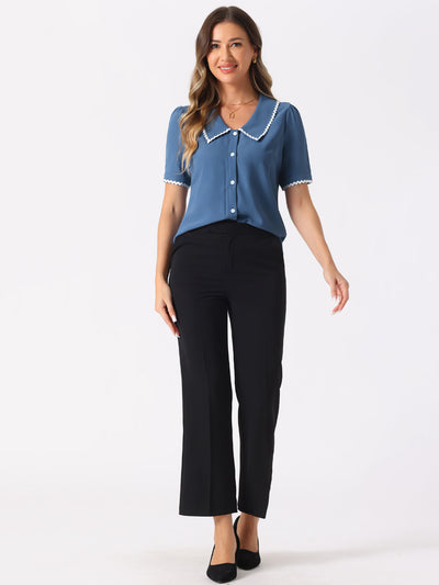 Short Sleeve Chiffon Collared Casual Work Button Down Blouse