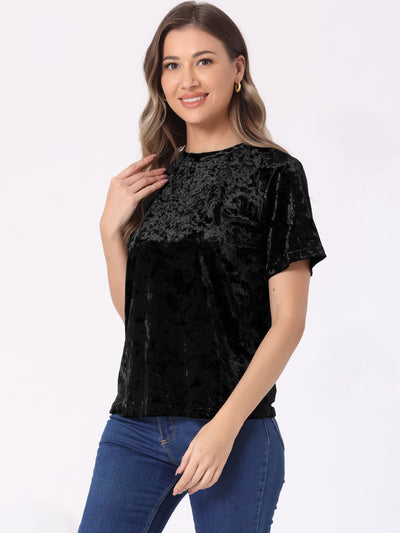 Casual Velvet Top Solid Round Neck Short Sleeve T-Shirt