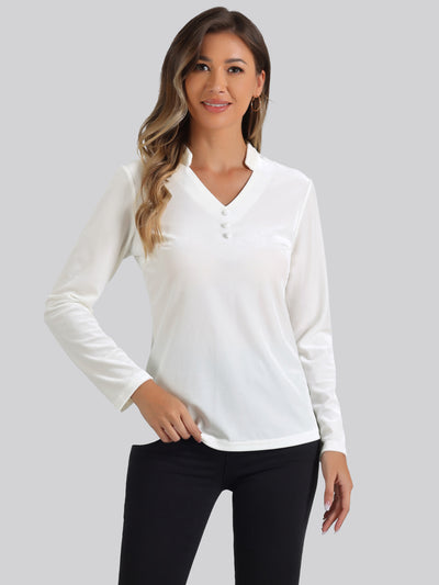 Casual Velvet Top Office Soft Long Sleeve V Neck T-Shirt