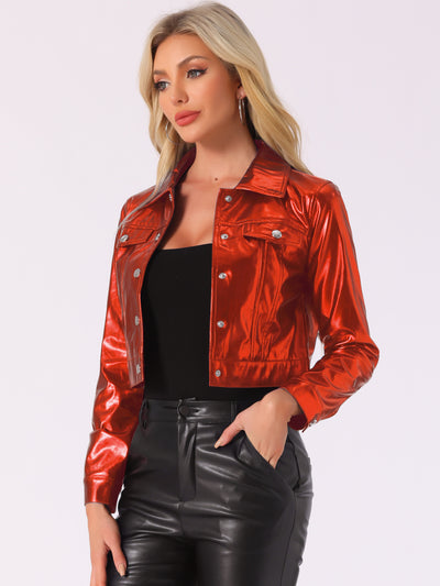 Metallic Biker Holographic Button Down Shiny Jacket