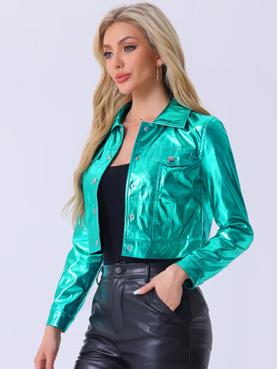 Metallic Biker Holographic Button Down Shiny Jacket