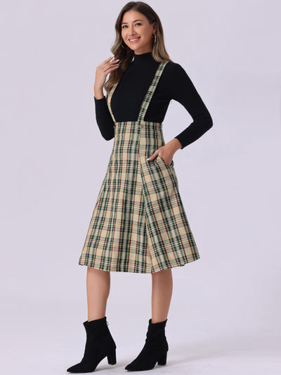 Plaid Overall Tartan Pinafore Suspender Midi Skirt