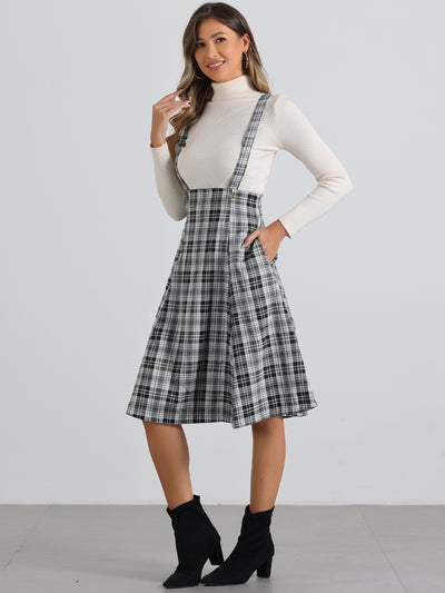 Plaid Overall Tartan Pinafore Suspender Midi Skirt