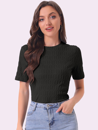 Casual Short Sleeves Round Neck Basic Textured Blouse