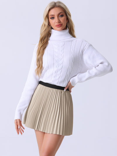 Faux Leather Elastic Waist A-line Pleated Mini Skirt