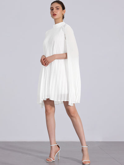 Loose Flowy Cloak Sleeve Cape Pleated Chiffon Mini Dress