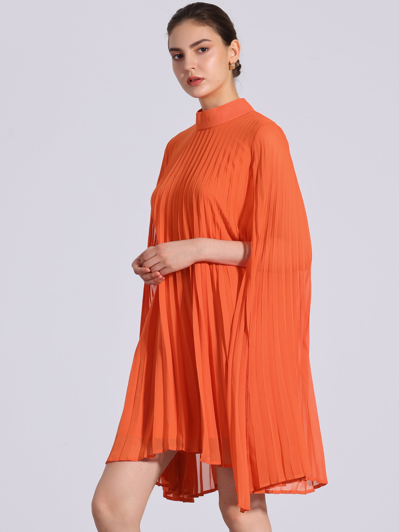 Allegra K Loose Flowy Cloak Sleeve Cape Pleated Chiffon Mini Dress