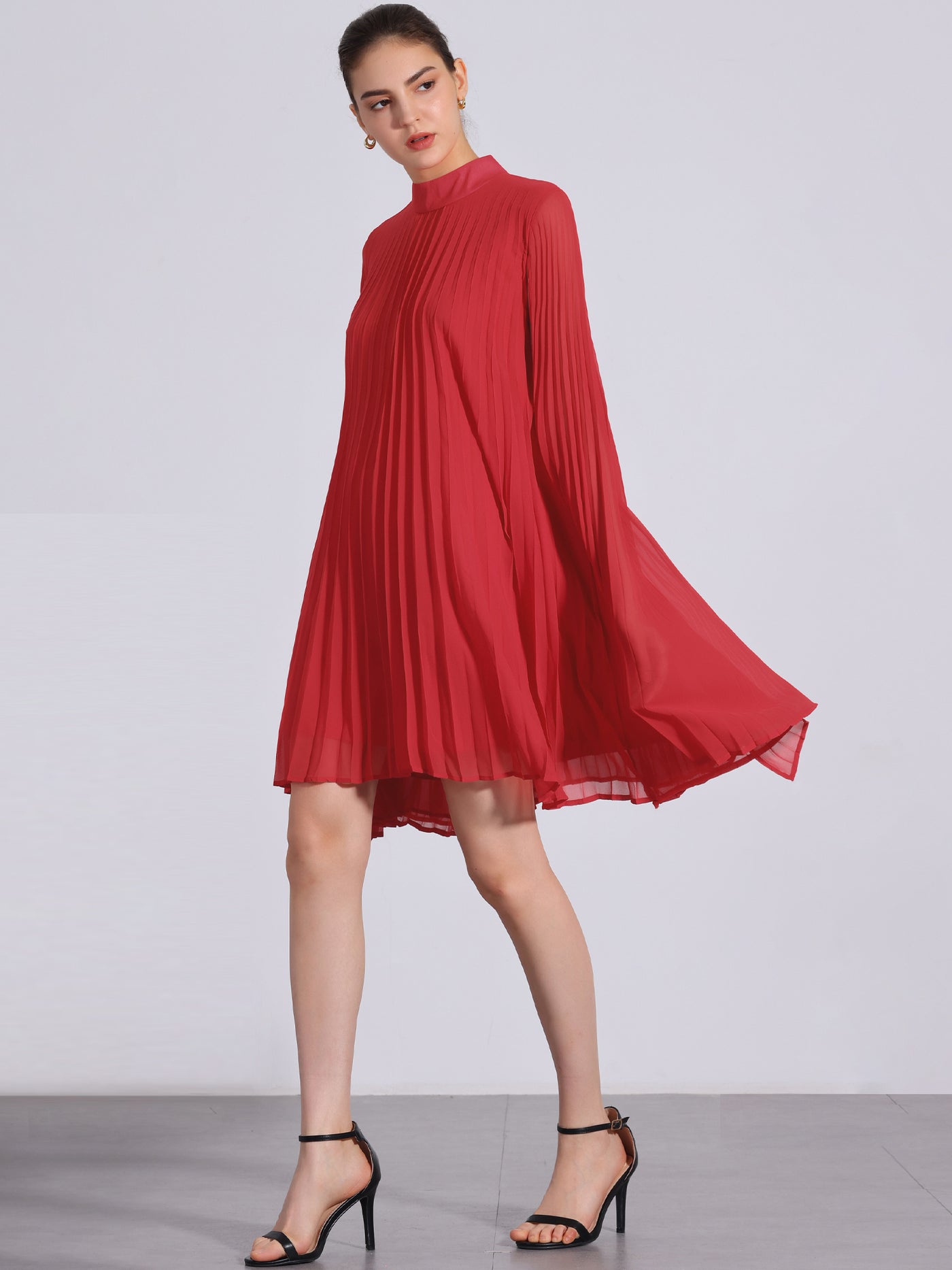 Allegra K Loose Flowy Cloak Sleeve Cape Pleated Chiffon Mini Dress