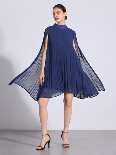 Loose Flowy Cloak Sleeve Cape Pleated Chiffon Mini Dress