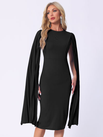 Pleated Cloak Long Sleeves Midi Sheath Dress