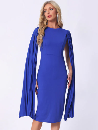 Pleated Cloak Long Sleeves Midi Sheath Dress