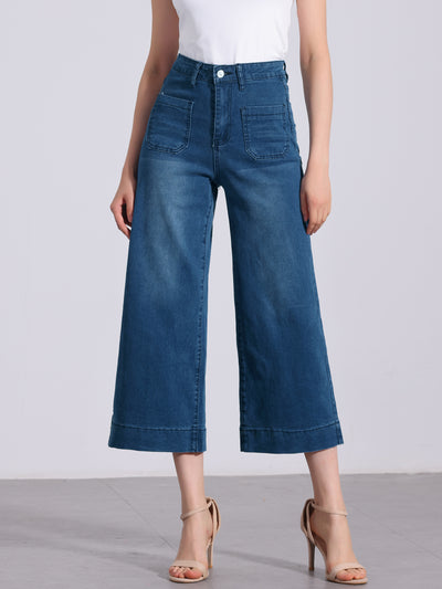 Straight JCasual Denim Pants with Pockets High Waist Capris Cropped Jeans