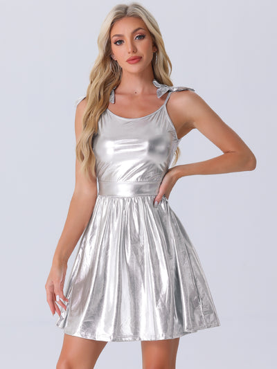 Spaghetti Straps Metallic A-Line Sleeveless Party Mini Dress