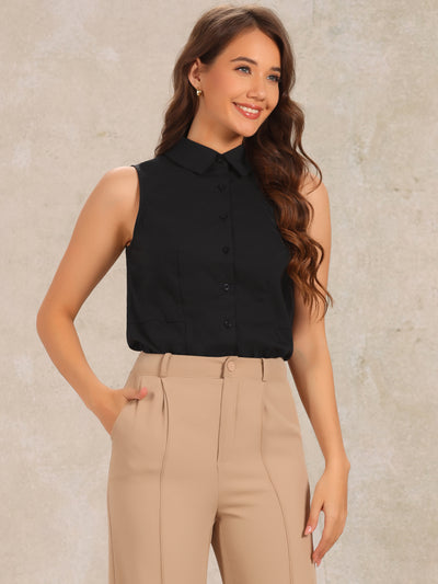 Sleeveless Collared Business Work Button Down Leotard Shirt Bodysuit