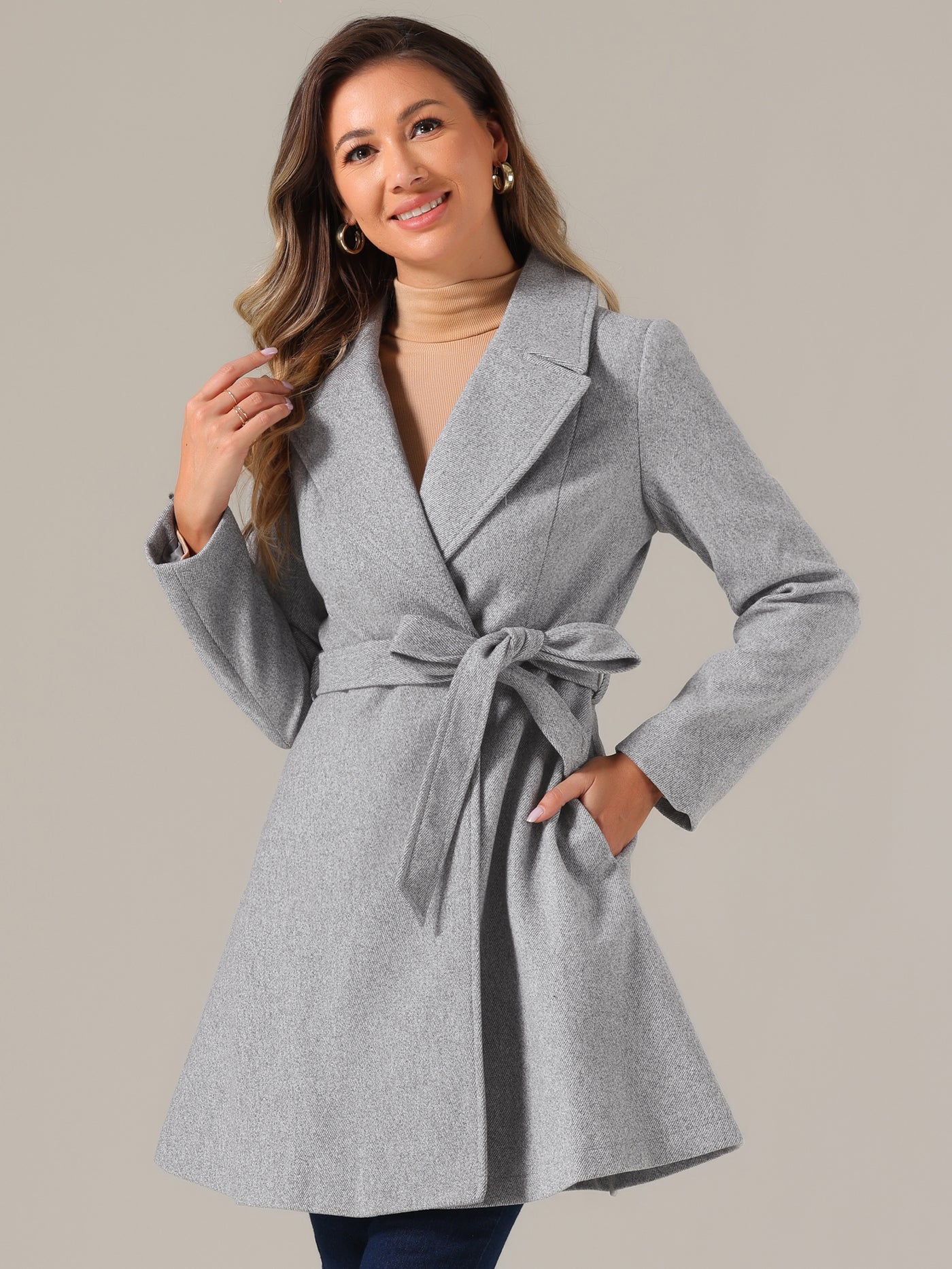 Allegra K Elegant Overcoat Shawl Collar Single Winter Belted Long Coat