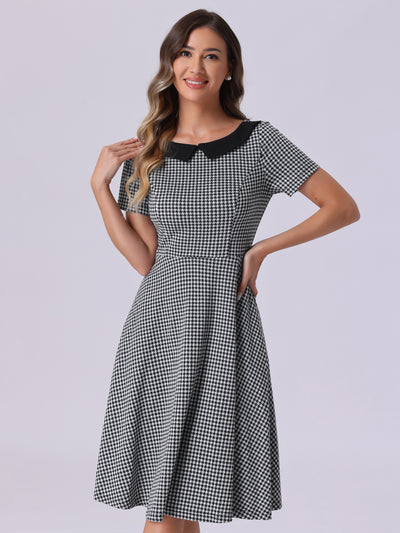 Houndstooth Vintage Peter Pan Collar Short Sleeve A-Line Dress