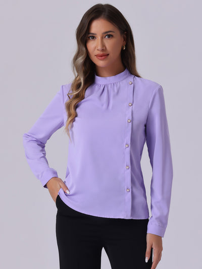 Office Shirt Elegant Stand Collar Long Sleeve Vintage Blouse