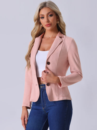 Faux Suede Lapel Collar Cowgirl 2 Button Blazer Jacket