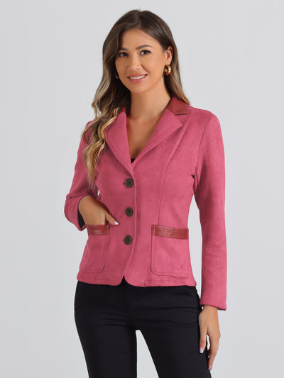 Faux Suede Lapel Collar Cowgirl 2 Button Blazer Jacket