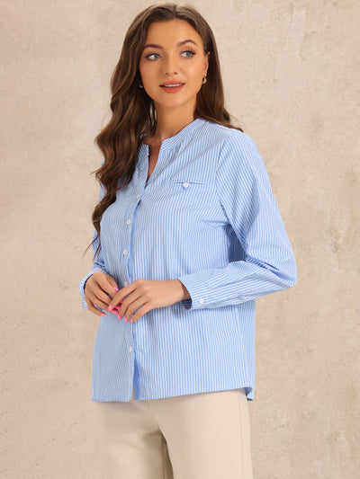 Striped Button Down Long Sleeve Business Casual Blouse