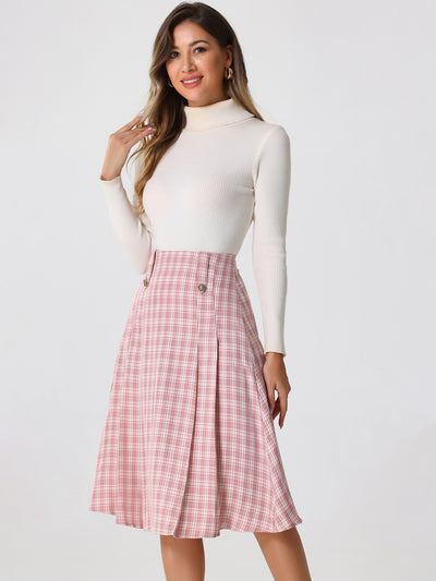 Vintage Plaid High Waist Pleated A-Line Midi Skirt