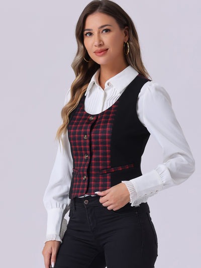 Vintage Waistcoat Vest Plaid Button Down Work Dressy Vests