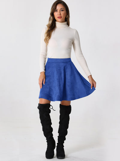 Faux Suede Basic Short Flared Casual Mini Skater Skirt