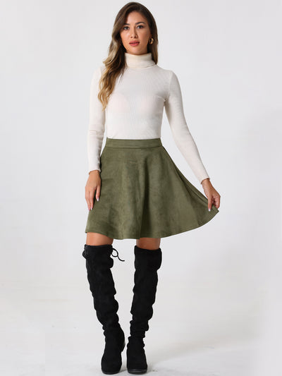 Faux Suede Basic Short Flared Casual Mini Skater Skirt