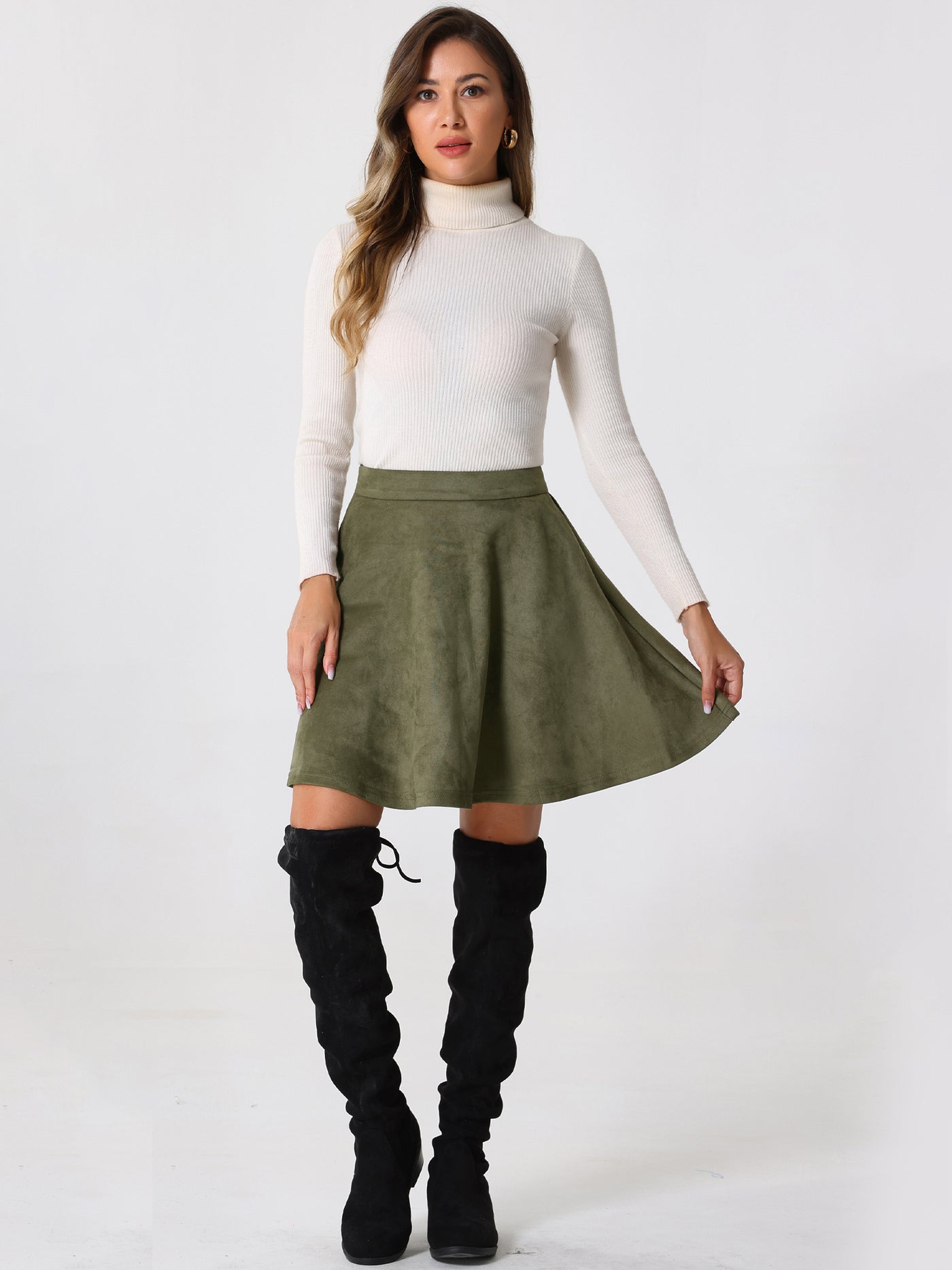 Allegra K Faux Suede Basic Short Flared Casual Mini Skater Skirt