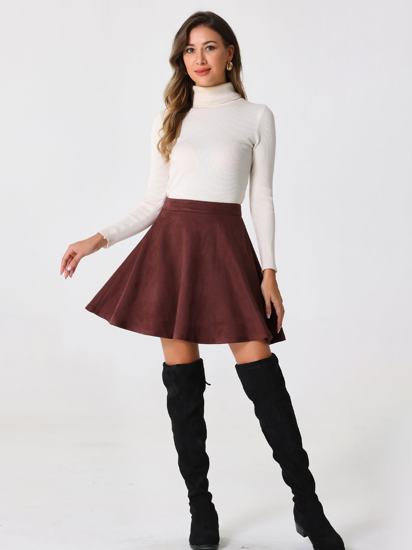 Allegra K Faux Suede Basic Short Flared Casual Mini Skater Skirt