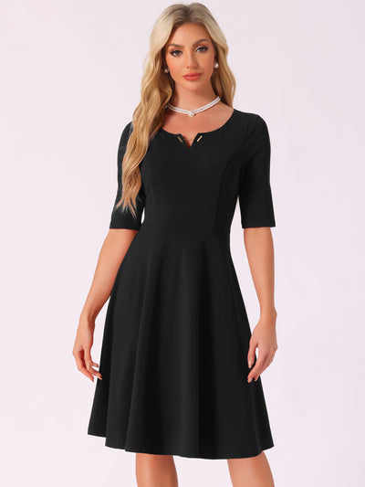 V Neck Half Sleeve Elegant A-Line Midi Dress