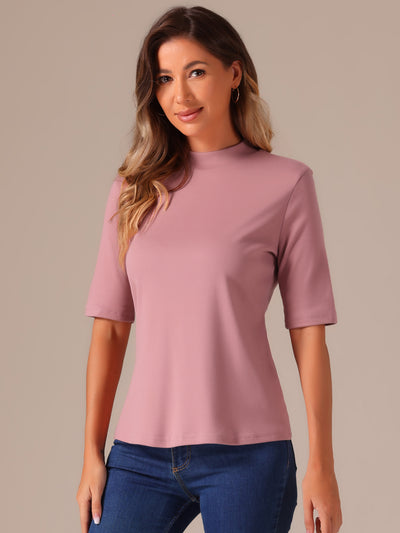 Mock Neck Solid Color Short Sleeves Casual T-shirts