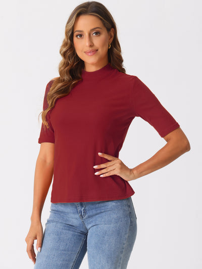 Mock Neck Solid Color Short Sleeves Casual T-shirts