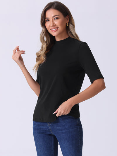 Mock Neck Solid Color Short Sleeves Casual T-shirts