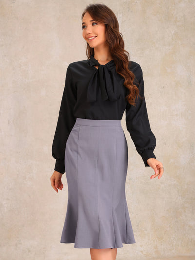 Allegra K Ruffle Hem High Waist Business Pencil Midi Skirt