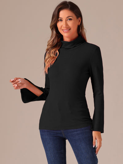 Casual Turtle Neck Split Long Sleeves Basic Tee Top